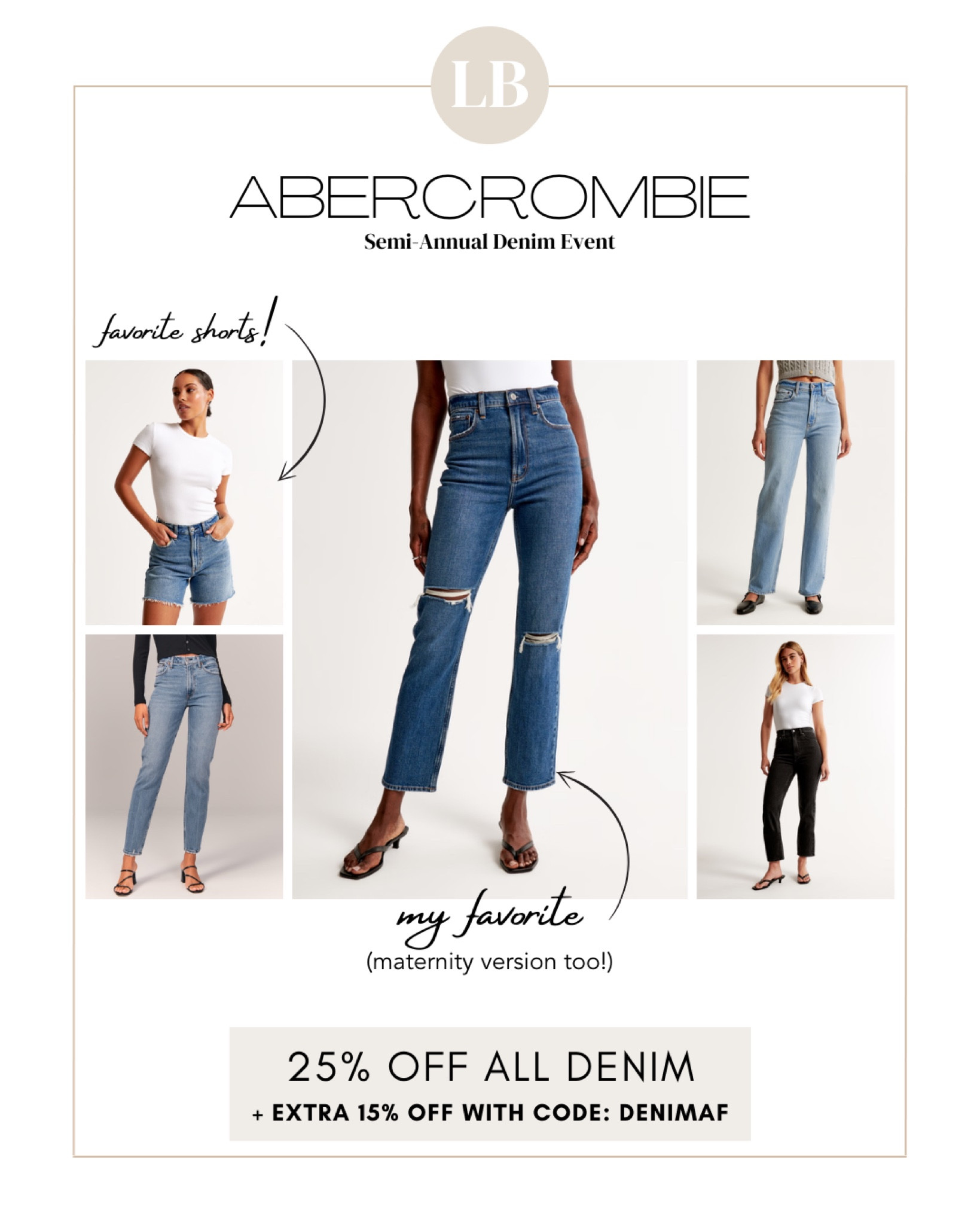 Abercrombie has their big denim sale event starting today. 25% off jeans + extra 15% off with code DENIMAF

#LTKsalealert