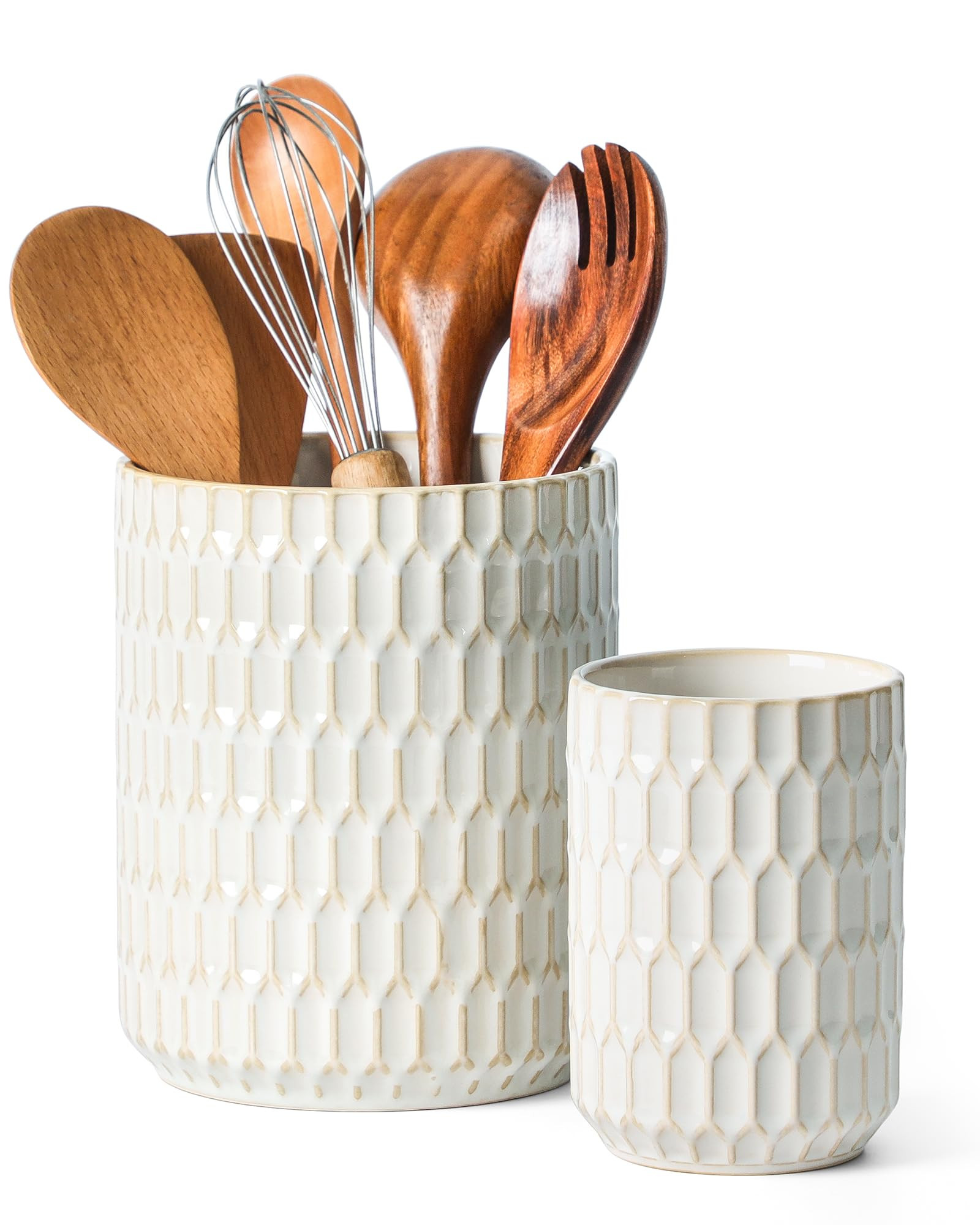 Utensil Holder, 7.3"+5.4" Ceramic Kitchen Utensil Holder for Countertop, Large Cooking Utensil Cr... | Amazon (US)