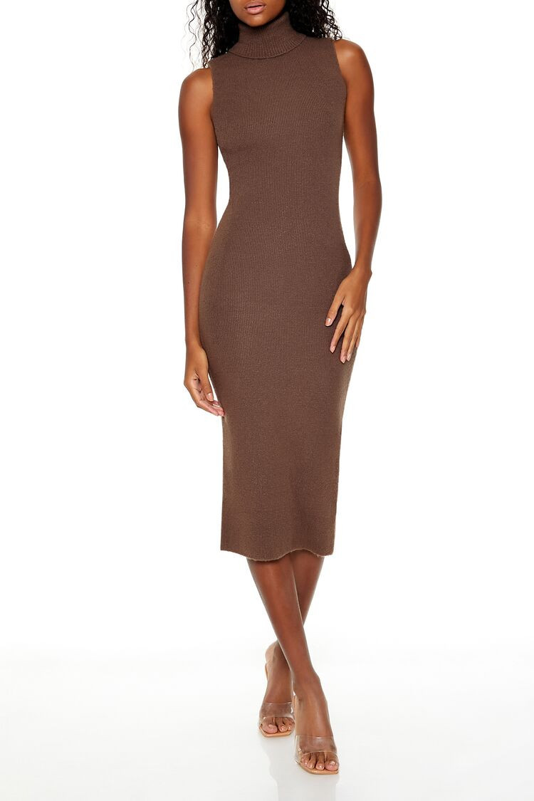 Women's Turtleneck Midi Sweater Dress in Brown Medium | Forever 21