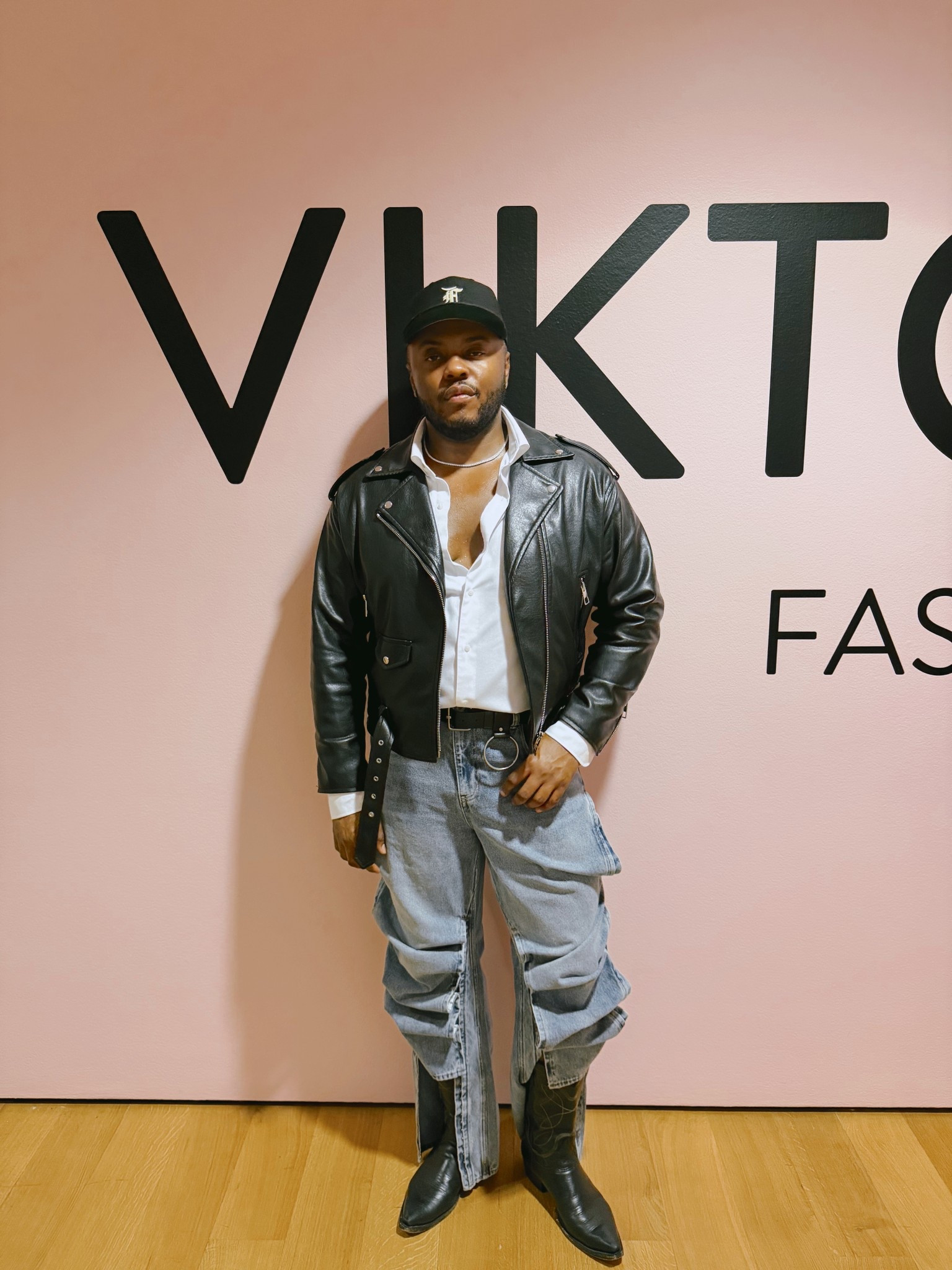 Gave a little structured drama for the Viktor & Rolf exhibit 
I paired a classic leather moto jacket with a crisp open-neck shirt, stacked denim, and pointed boots for a mix of avant-garde and effortless edge. The perfect balance of tailoring, texture, and a little attitude.

Linking similar pieces so you can recreate the look 👇🏾✨

#LTKMens
