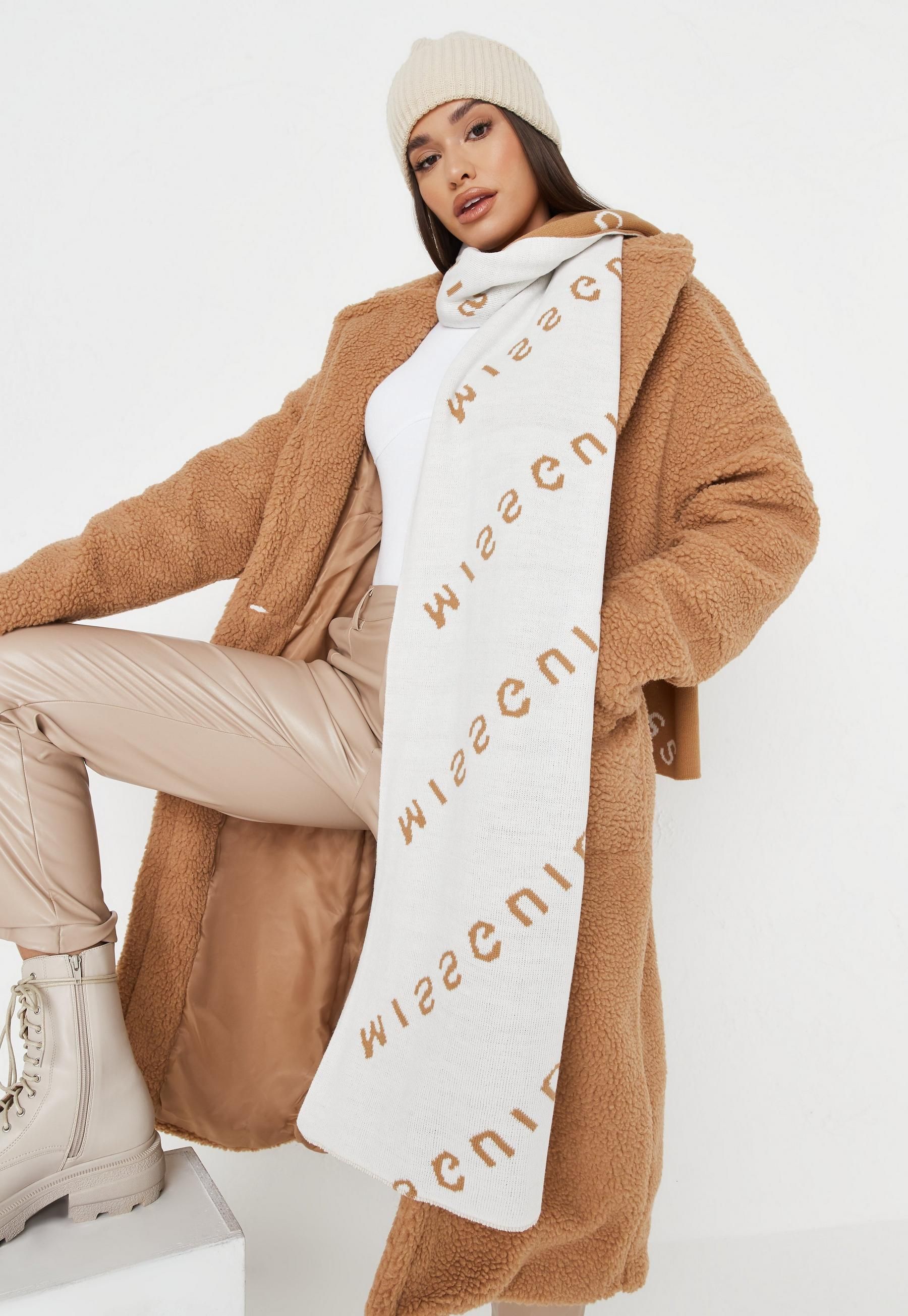Missguided - Camel Missguided Repeat Print Colorblock Scarf | Missguided (US & CA)