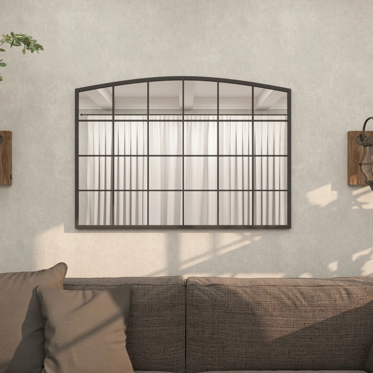 Haider Glass and Metal Arched Window Pane Inspired Wall Mirror | Wayfair North America