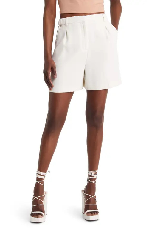 Open Edit High Waist Pleat Front Shorts in Ivory at Nordstrom, Size Medium | Nordstrom