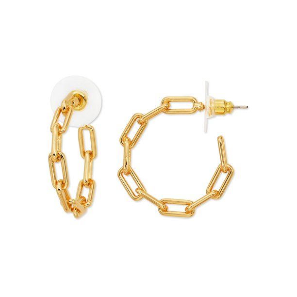 Scoop Women's Brass Yellow Gold Plated Chain Link Hoop Earrings - Walmart.com | Walmart (US)