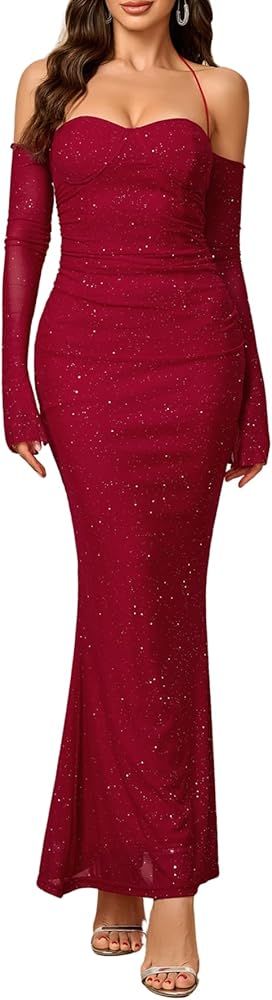 Parthea Women’s Sexy Dress Sequin Sparkly Glitter Dress Off Shoulder Long Sleeve Cocktail Eveni... | Amazon (US)