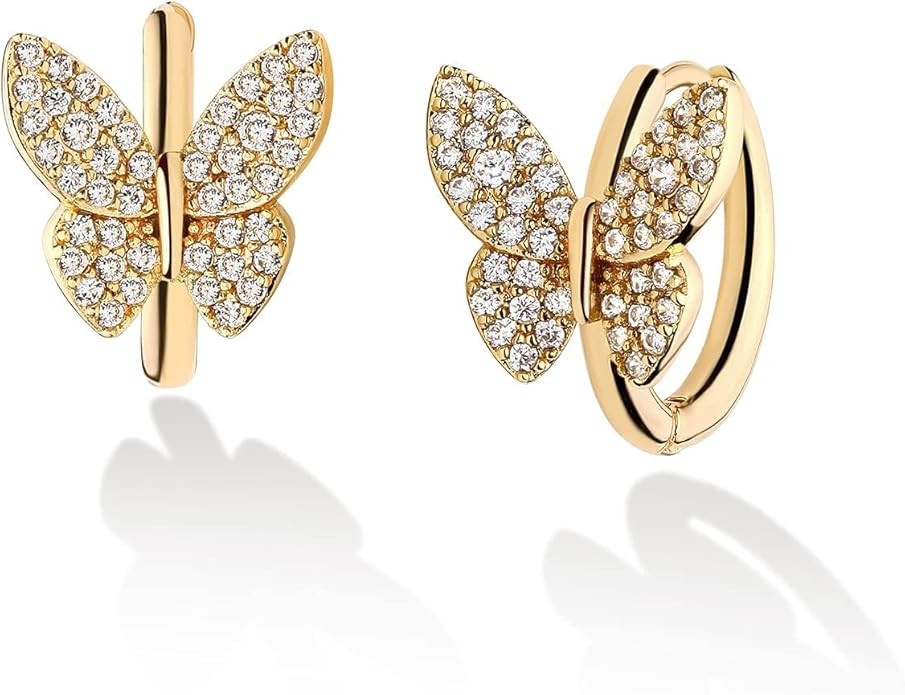 Cubic Zirconia Huggie Earrings 14k Gold Plated Tiny Earrings Small Huggie Hoop Earrings Simple Li... | Amazon (US)