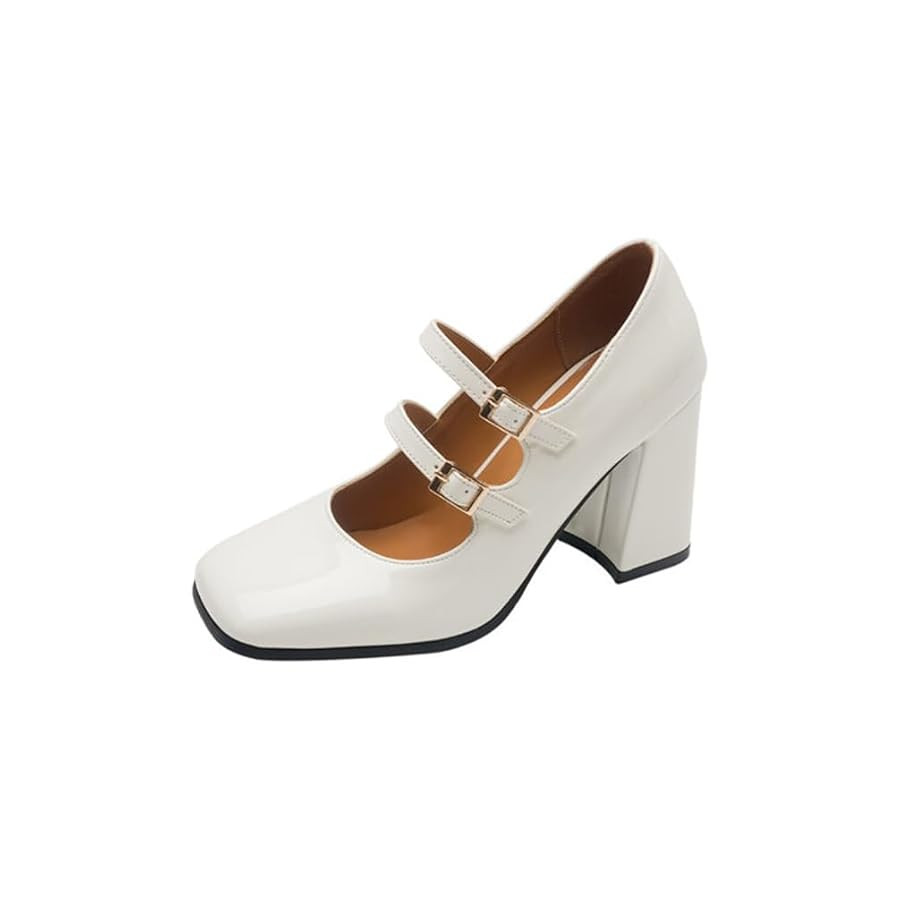 Black Mary Jane Shoes Women Thick Heeled Shallow Mouth Large Size Shoes Fashion Commuter High Hee... | Amazon (UK)
