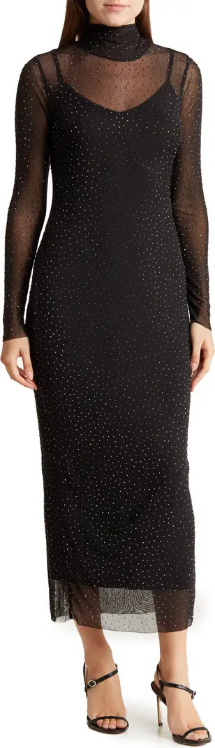 Marni Rhinestone Long Sleeve Mesh Midi Dress | Nordstrom Rack