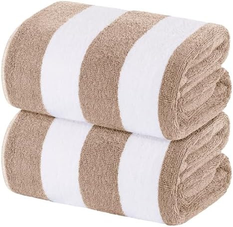 White Classic Beach Towels Oversized Cabana Stripe Cotton Bath Towel Large - Luxury Plush Thick H... | Amazon (US)