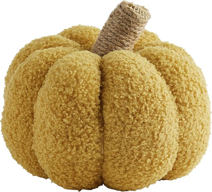 Mud Pie, Yellow, Shearling Fablic Pumpkin Décor, Small, 6" x 8" Dia | Amazon (US)