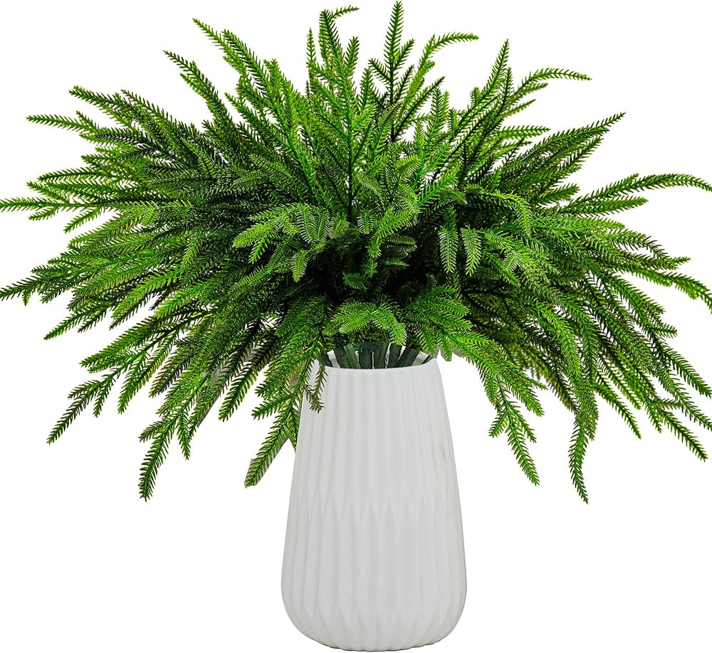 12 Pcs Christmas Norfolk Pine Branches, Artificial Christmas Pine Branches Norfolk Pine Stems DIY... | Amazon (US)