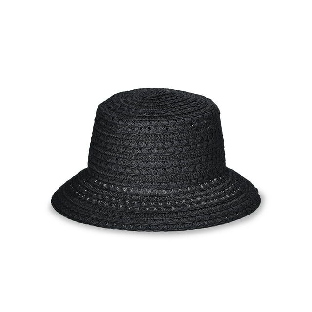 Time and Tru Women's Bucket Hat, Solid Color, Paper Straw Woven Construction, Black | Walmart (US)