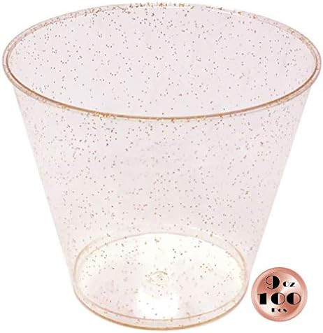JL Prime 100 Rose Gold Glitter Plastic Cups, 9 Oz Heavy Duty Reusable Disposable Rose Gold Glitte... | Amazon (US)