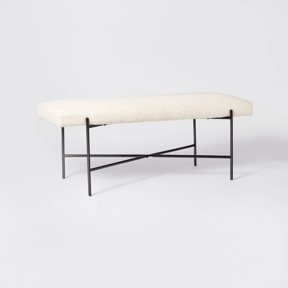 Clarkston Metal Base Upholstered Bench Cream Boucle - Threshold&#8482; designed with Studio McGee | Target