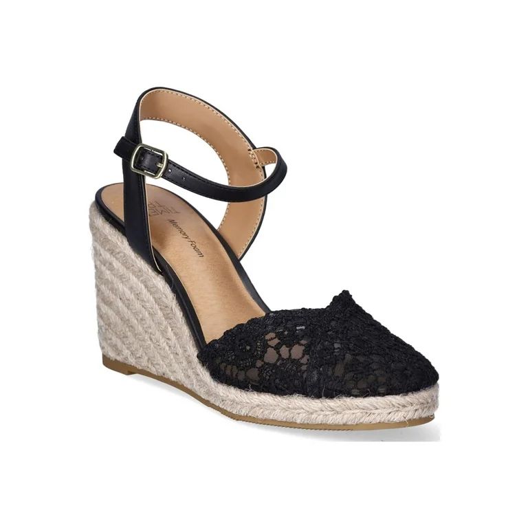 Time and Tru Women's Casual Eyelet Espadrille Wedges with Ankle Strap, Sizes 6-11 - Walmart.com | Walmart (US)