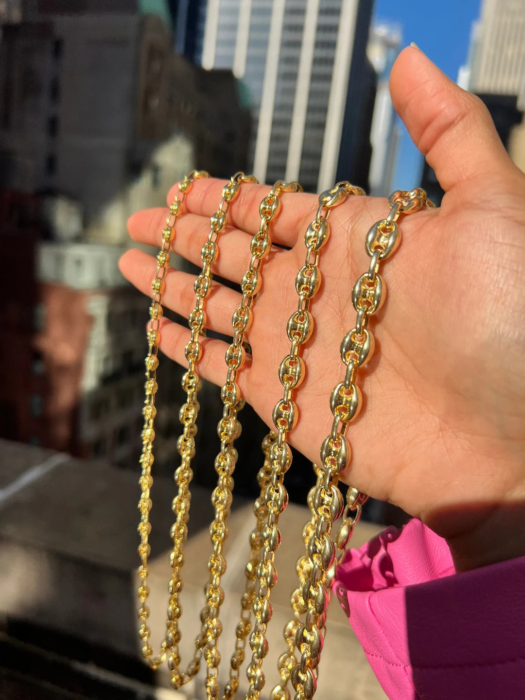 Puffed Anchor Mariner Link Chain Necklace 14K Yellow Gold Clad Silver 925 ALL SIZES - Etsy | Etsy (US)