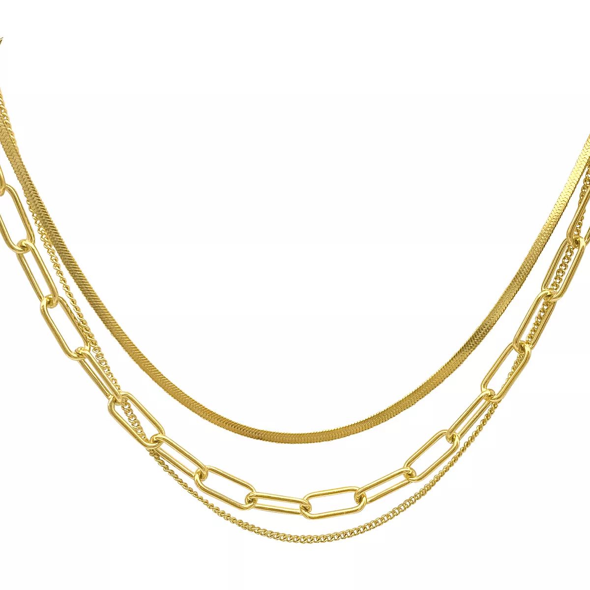 Adornia 14k Gold Plated Stainless Steel Paper Clip, Snake Chain & Curb Chain Neckalce | Kohl's