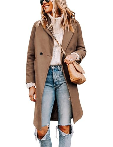 Tanming Women's Notch Lapel Double Breasted Wool Blend Mid Long Pea Trench Coat (Camel-L) | Amazon (US)