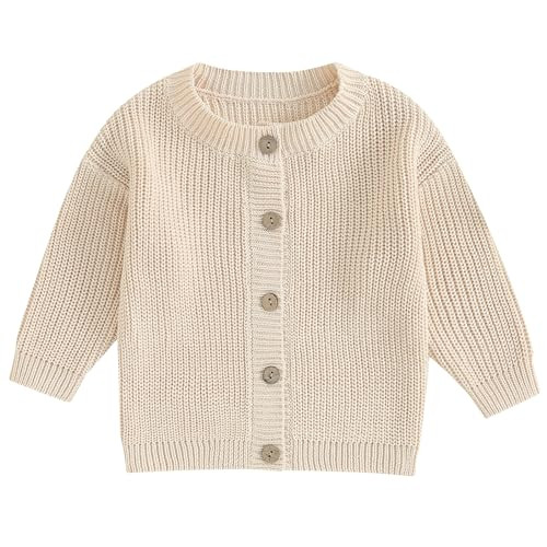 Mubineo Baby Girl Boy Winter Clothes Button Down Cardigan Sweater Long Sleeve Knit Newborn Infant Basic Plain Sweaters (Beige, 6-12 Months) | Amazon (US)