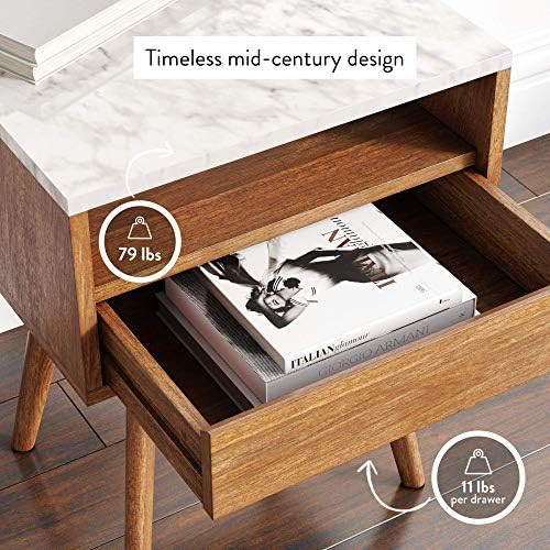 Nathan James James Mid-Century Rectangle Accent Side or End Table Walnut Finish Wood and Faux Mar... | Amazon (US)