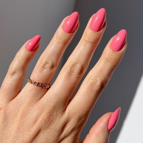 Glamnetic Press On Nails - Flamingo Pink | Opaque Classic Pink Short Almond Fake Nails, Salon Quality | 15 Sizes - 30 Nail Kit | Amazon (US)