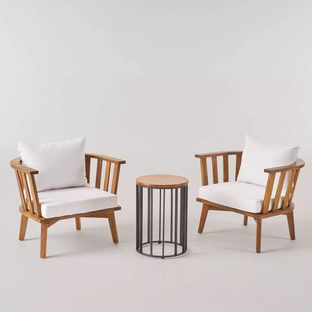 Horatio 3pc Acacia Wood Club Chairs & Side Table Set - Teak/White - Christopher Knight Home | Target
