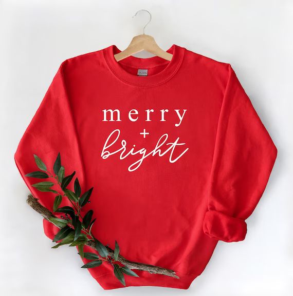 Merry and Bright Sweatshirt Christmas Sweatshirts for Women | Etsy | Etsy (US)