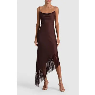 ALICE + OLIVIA Harmony Drapey Slipdress in Dark Chocolate at Nordstrom, Size 10 | Nordstrom