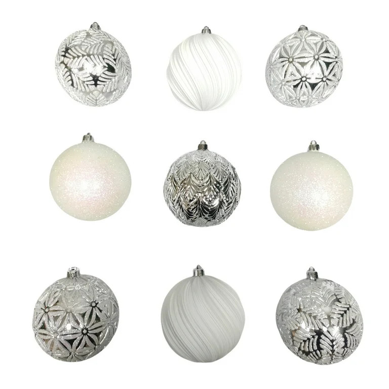 White & Silver 100mm Shatterproof Christmas Ornaments, 9 Count, by Holiday Time | Walmart (US)