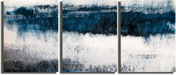 Abstract Canvas Wall Art Prints Painting Navy Blue Tones Modern Creative Artwork 3 Panels/Set Fra... | Amazon (US)