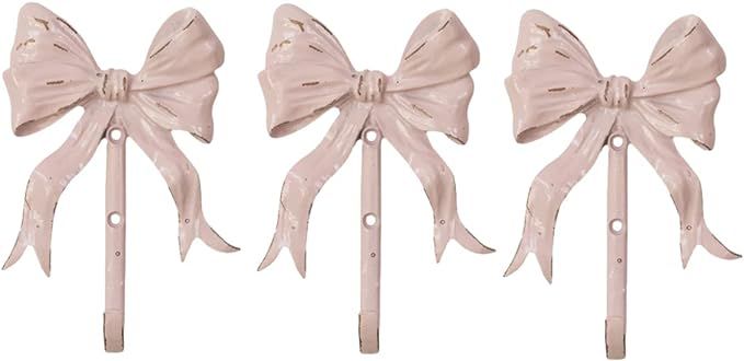 BOOMLATU Shabby Chic Large Wall Mounted Bow Coat Hook,Decorative Pink Wall Hook for Scarf, Bag, T... | Amazon (US)
