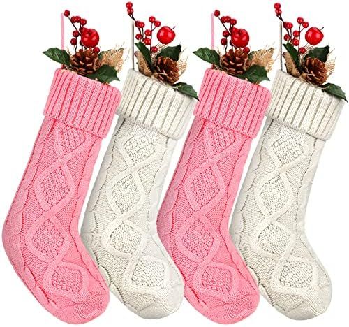 4 Pack Christmas Stockings Cable Knitted Stocking Gifts Decorations 18 Inches Large Xmas Stocking... | Amazon (US)