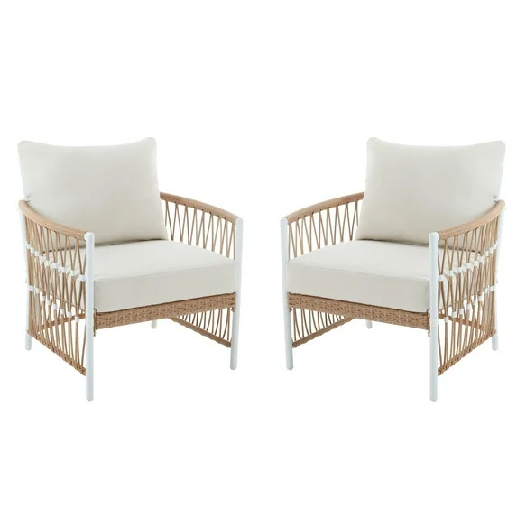 Better Homes & Gardens Lilah 2-Pack Outdoor Wicker Lounge Chairs, White | Walmart (US)