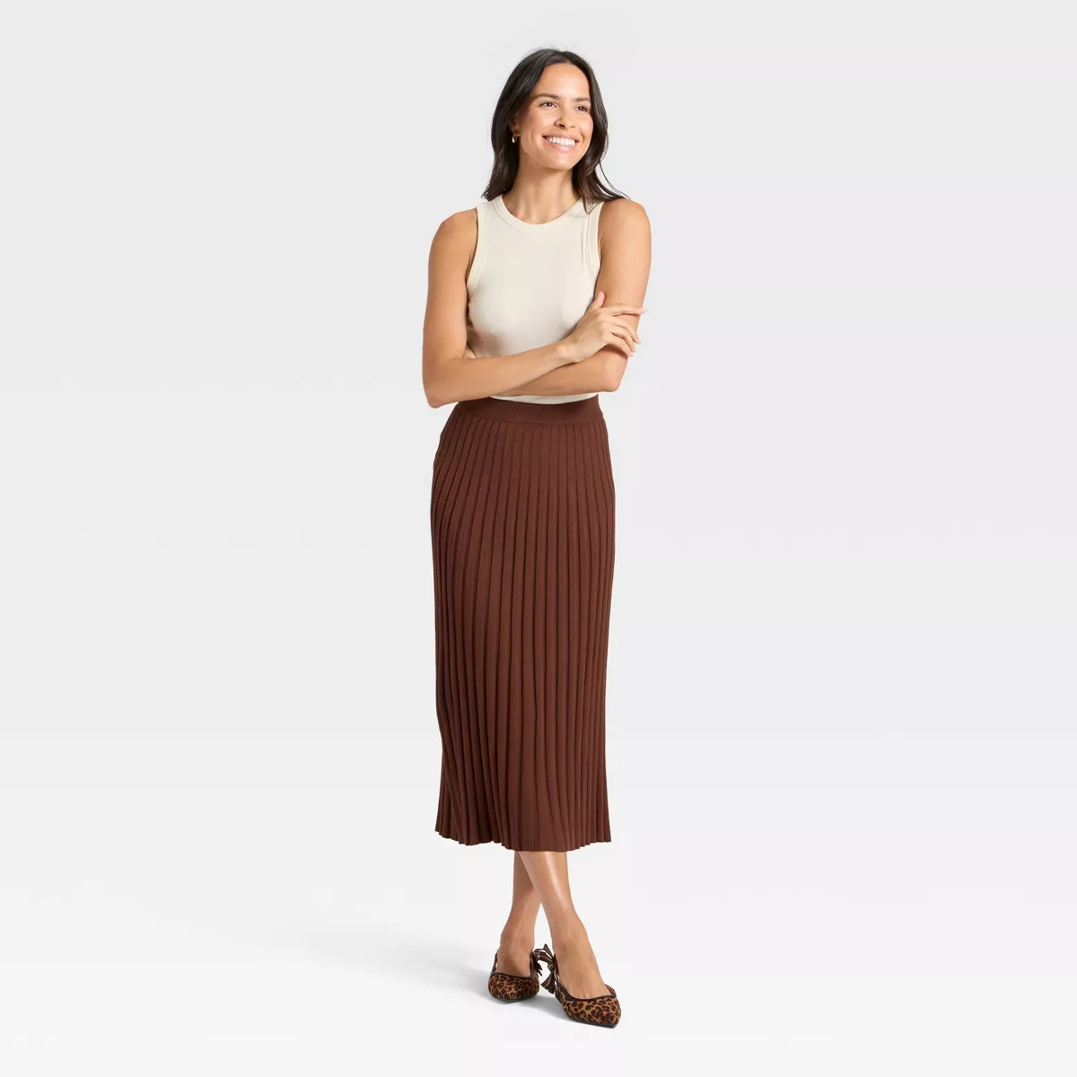 Women's Ribbed Mini Sweater Skirt - A New Day™ Brown S | Target