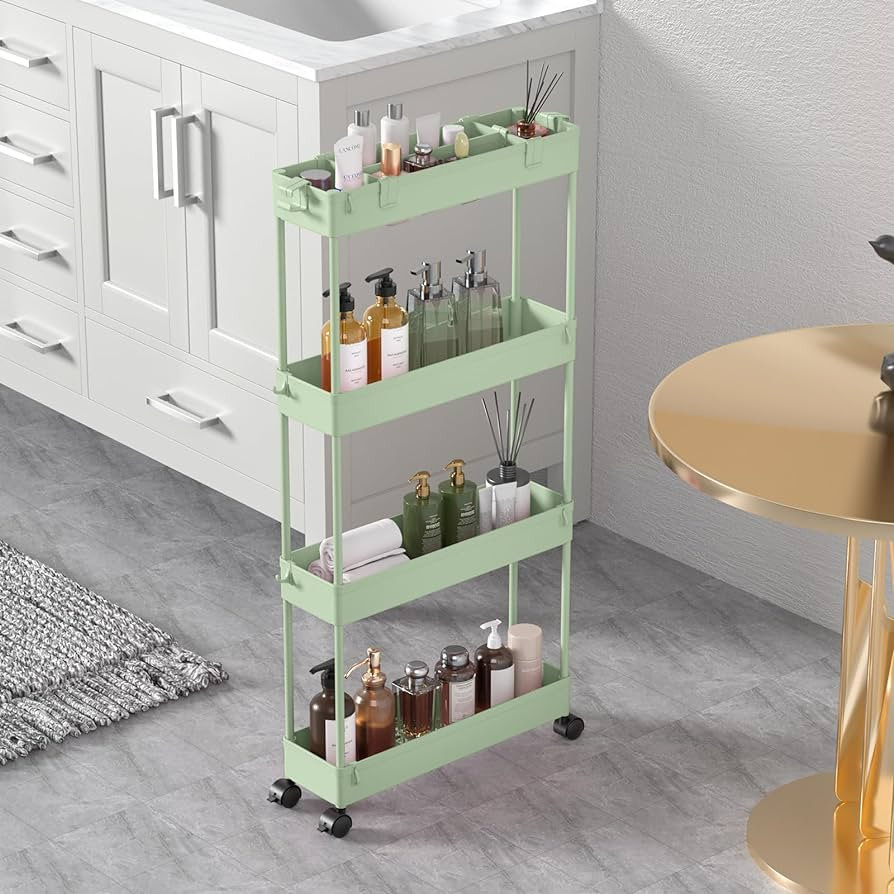 SPACELEAD Slim Storage Cart 4 Tier, Storage Organizer Rolling Utility/Mobile Shelving Unit Slide ... | Amazon (US)
