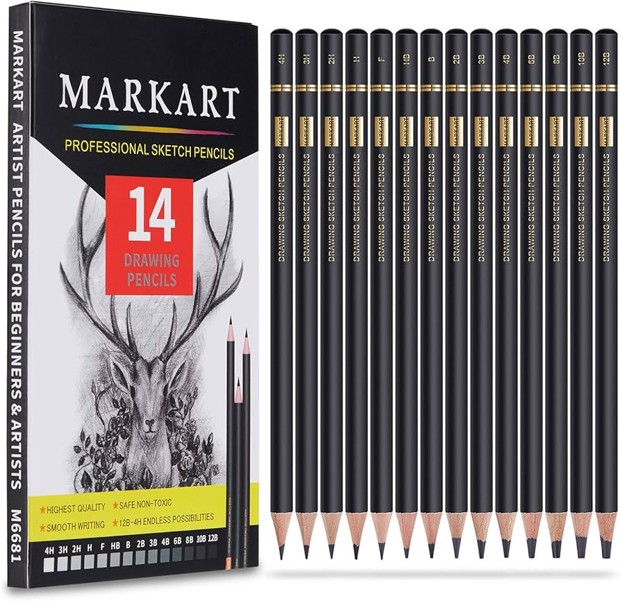 MARKART Professional Drawing Sketching Pencil Set - 14 Pieces,Graphite,(12B - 4H), Ideal for Draw... | Amazon (US)