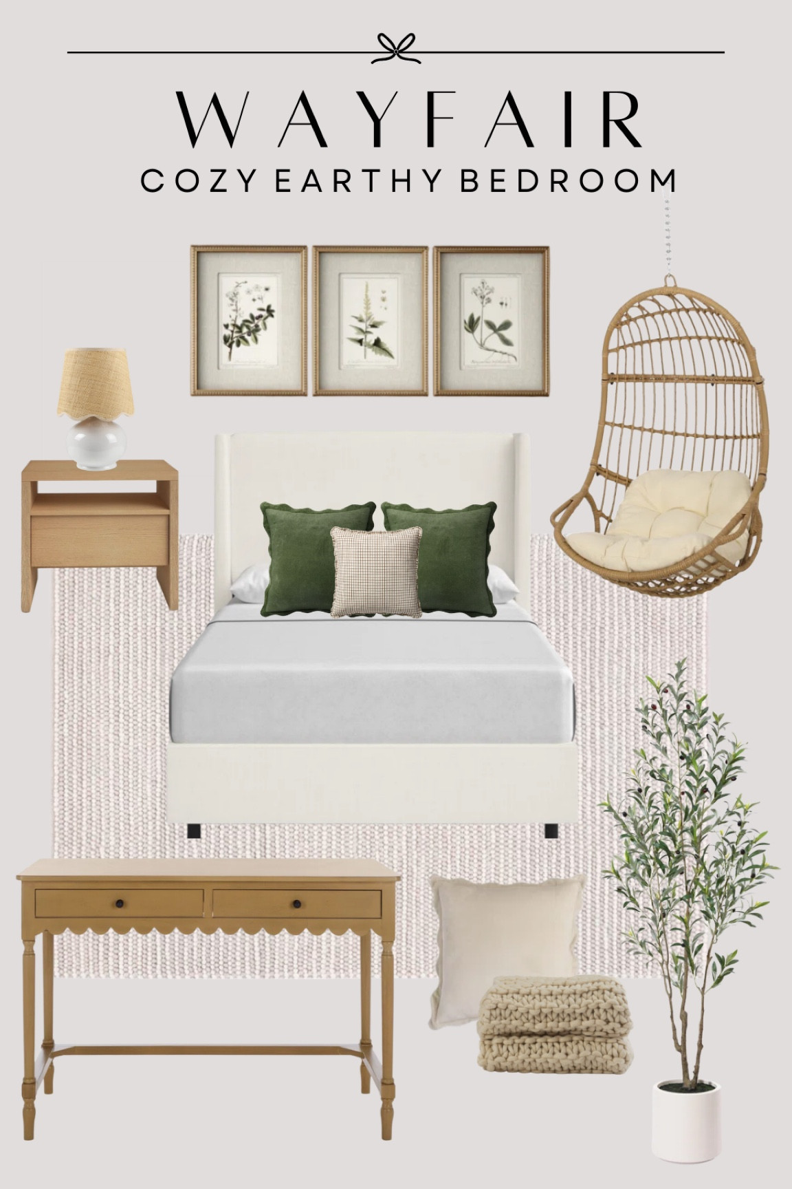 Obsessed with this cozy, earthy bedroom design featuring all @wayfair finds! The mix of warm wood tones, soft neutrals, and deep green accents creates such a calming and inviting space. 🤎

Scroll down to shop everything from this look below 👇 

#wayfair #wayfairpartner #cozyhome #bedroominspo #neutralbedroom #bedroominspo 

#LTKStyleTip #LTKHome #LTKSaleAlert