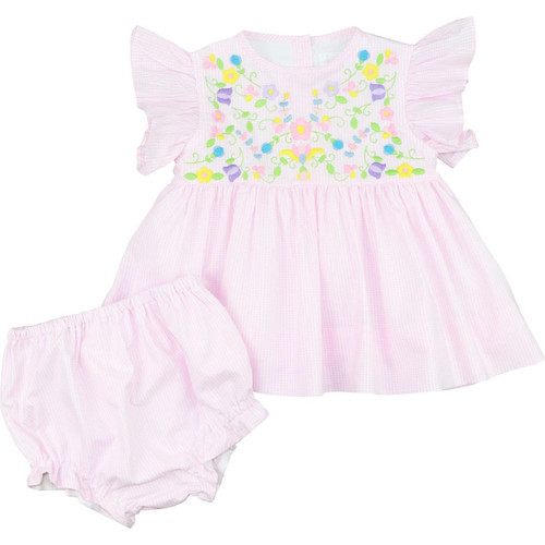 Pink Gingham Embroidered Fiesta Diaper Set | Cecil and Lou