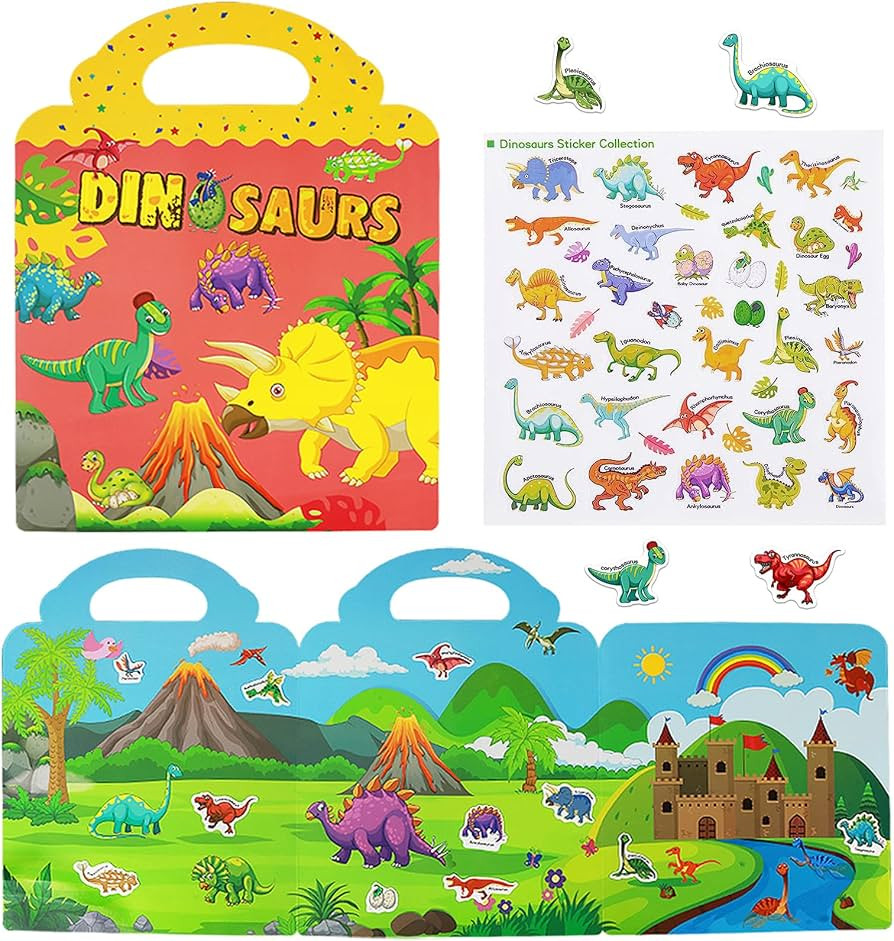 Reusable Sticker Books for Kids, Travel Removable Toddler Dinosaur Sticker Books for 2 3 4 5 Year... | Amazon (US)