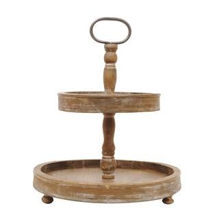 18" Distressed Brown Wooden 2-Tier Tray with Metal Handle | Michaels Stores