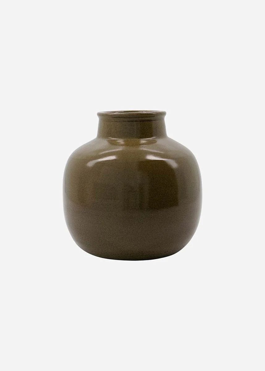 Green Glazed Stoneware Handmade Vase - 6.5" | Afloral