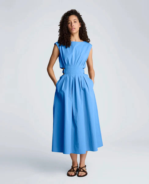 Cotton Poplin Sleeveless D-Rings Tie Midi Dress | Kenneth Cole