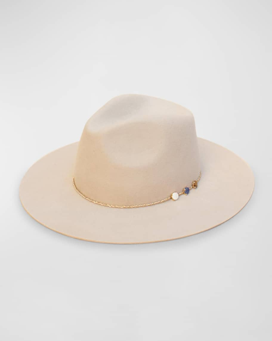 Van Palma Angele Merino Wool Fedora With Embellished Chain | Neiman Marcus