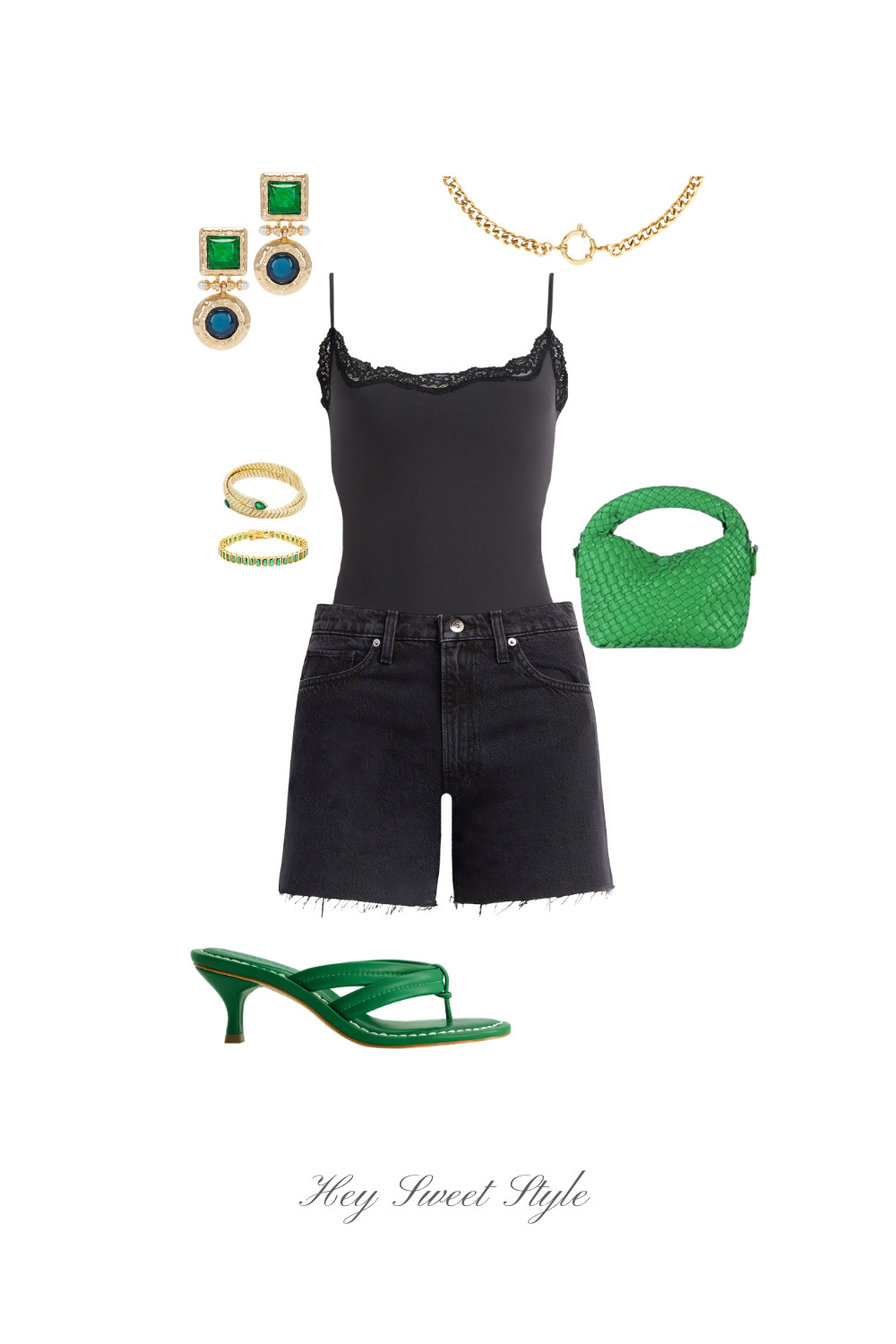 Summer Going Out Outfit: Black + Green ★ 

 