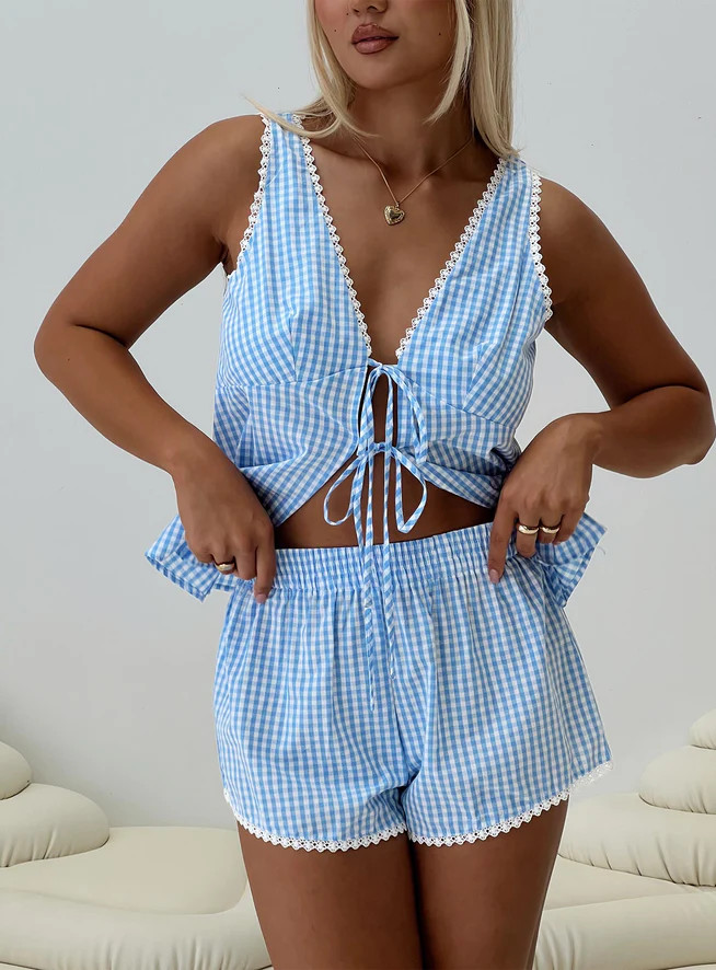 Jaycob Tie Front Set Blue Gingham | Princess Polly US