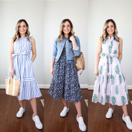 Dress and sneakers outfits 

Wearing all  dresses in petite xxs/00 
Shoes are tts 

My measurements for reference: 4’10” 105lbs bust, waist, hips 32”, 24”, 35” size 5 shoe 

#LTKSeasonal #LTKstyletip