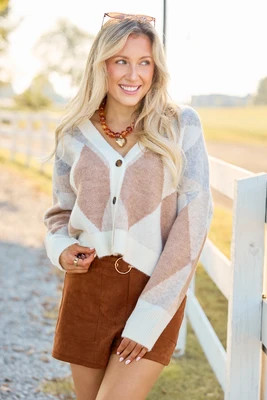 A Little Classic Argyle Cardigan Sweater - Neutral SALE | Pink Lily