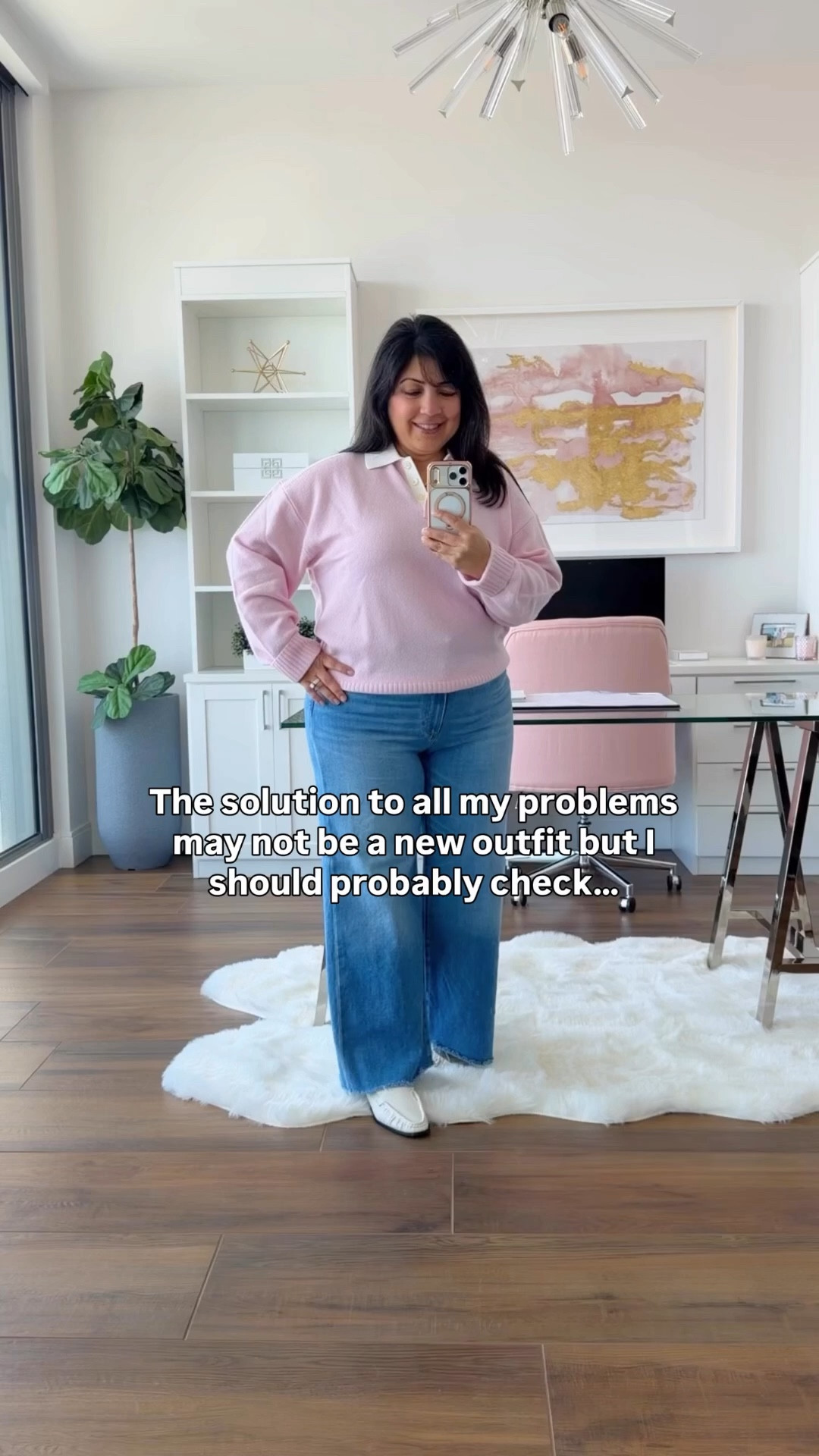 J. Crew Sale! 40% off this pretty pink polo sweater and classic white snake embossed loafers! Perfect outfit for transitioning to spring!

J. Crew sweater size large. Paige Anessa wide leg jeans size 32 Petite. J. Crew shoes true to size. 

#LTKSaleAlert #LTKMidsize #LTKPetite