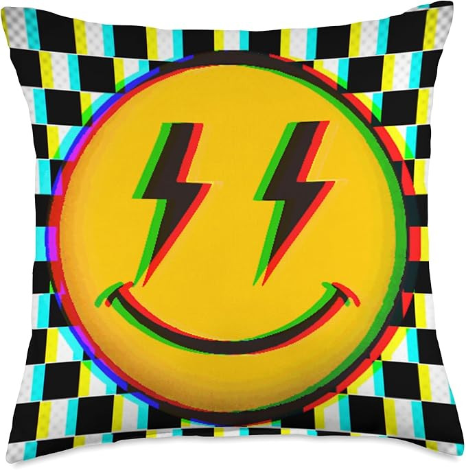 Happy Face With Lightning Bolts Throw Pillow | Amazon (US)