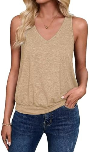 Sialois Womens Tank Casual V Neck Summer Spring Beach Vacation Clothes Loose Fit Cute Outfit 2026... | Amazon (US)